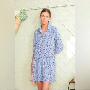 Tuckernuck Hayes Button Front Shirt Dress Blue Hydrangeas XXS